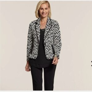 Chico’s Black and White Chevron Textured Blazer
